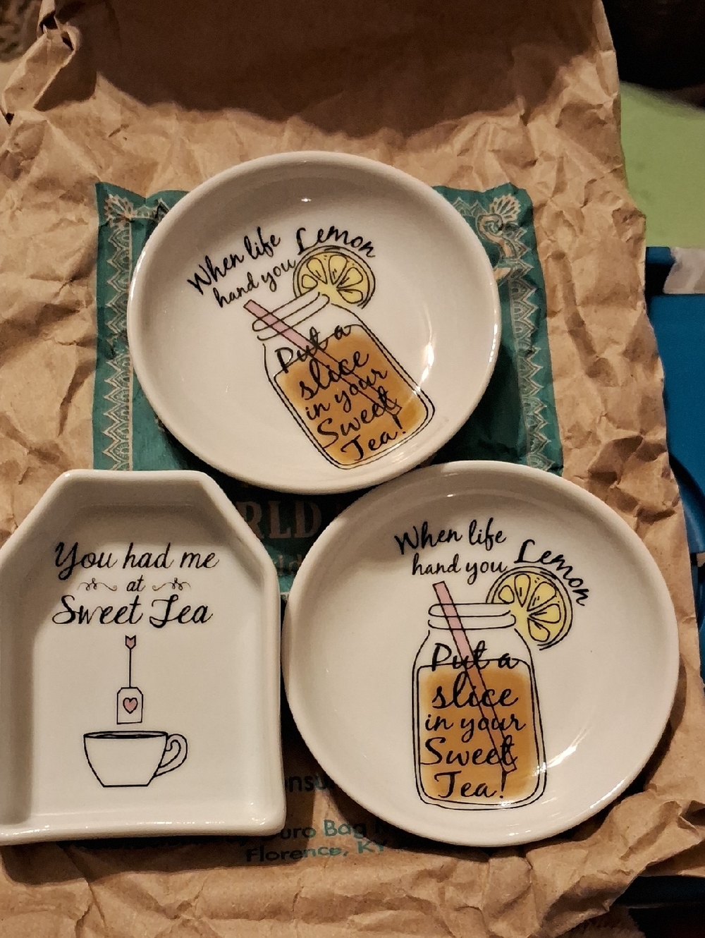 Cost Plus World Market White Ceramic Trinket Dishes with Teal Accent